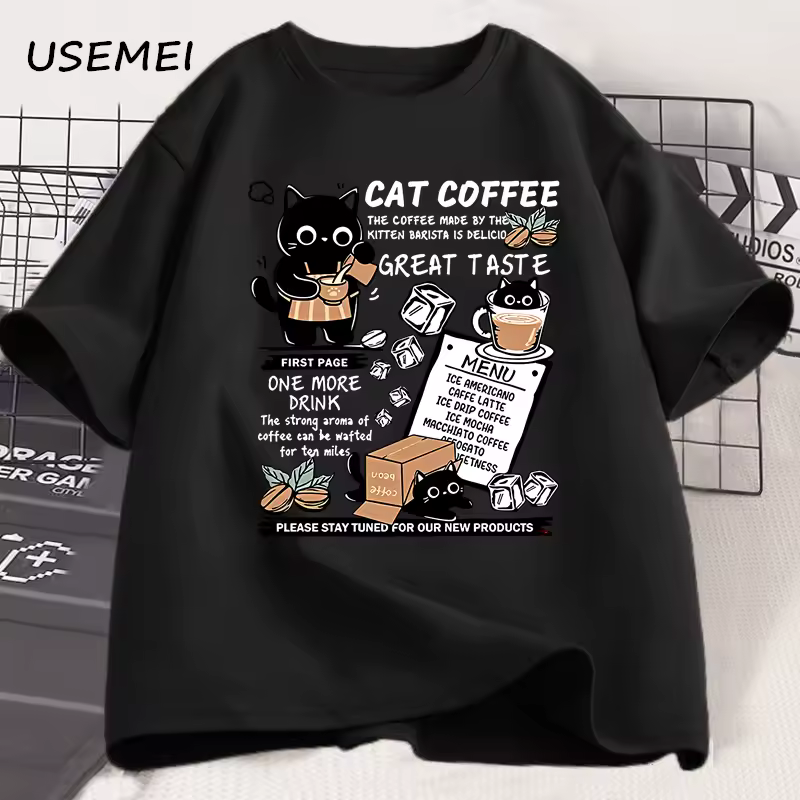 Coffee Cat Graphic Shirt, Cute Kitty Barista Tee, Kawaii Coffee Lover Gift, Funny Cat T-Shirt, Unisex Casual Tee