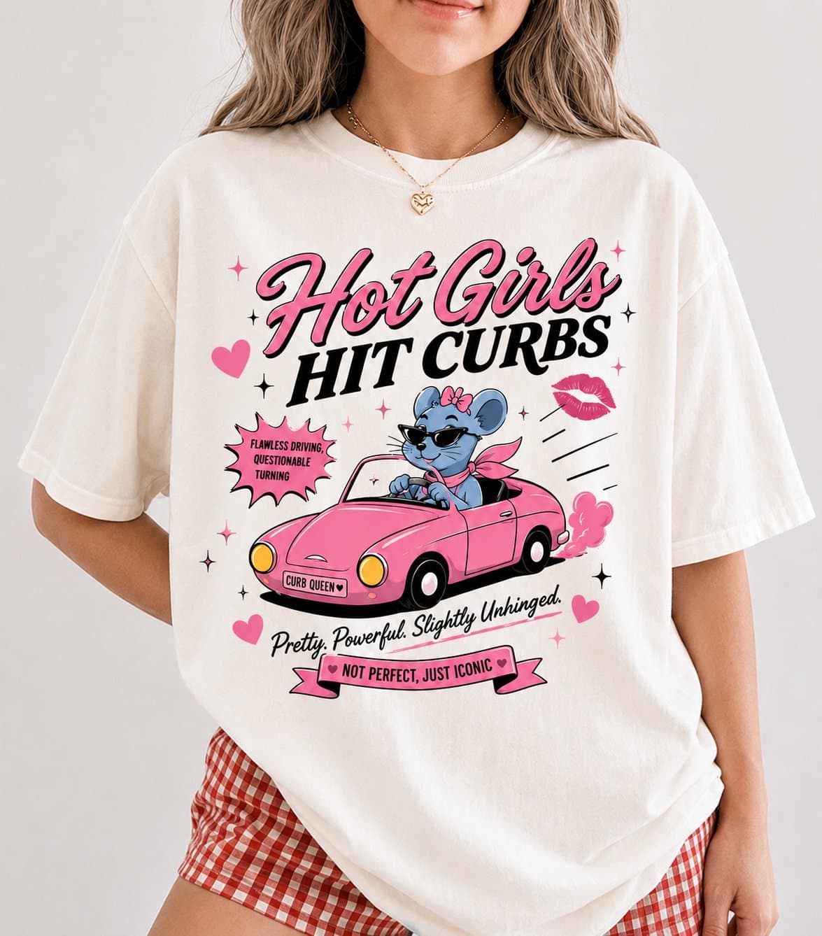 Hot Girls Hit Curbs Comfort Colors® T-Shirt, Funny Girly Graphic Tee, Pink Coquette Mouse Shirt, Cute Trendy Women's Gift