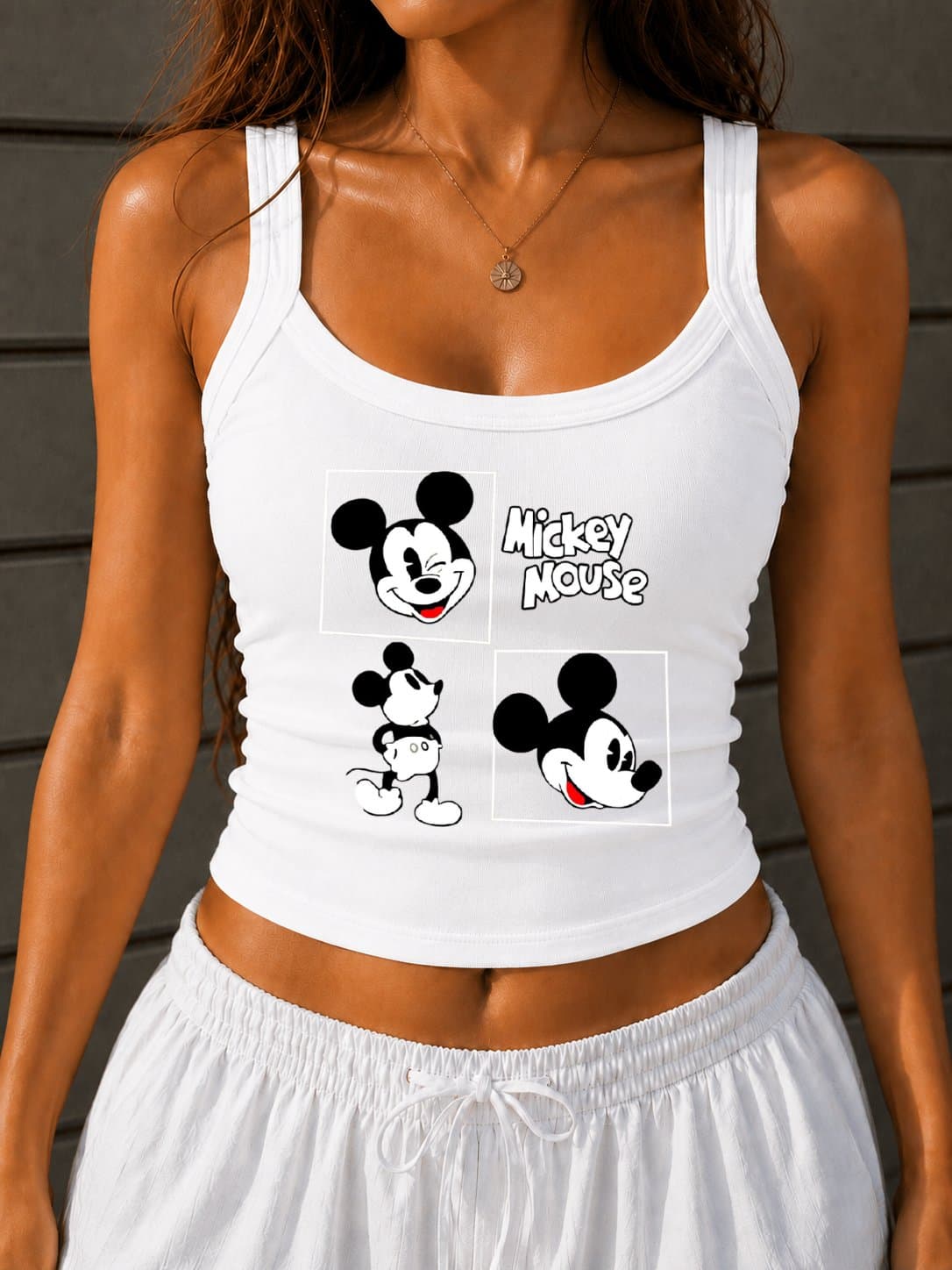 Mickey Vintage Ribbed Tank Top, Cute Disney Graphic Camisole, Women's Summer Y2K Tank, Casual Vacation Outfit Gift
