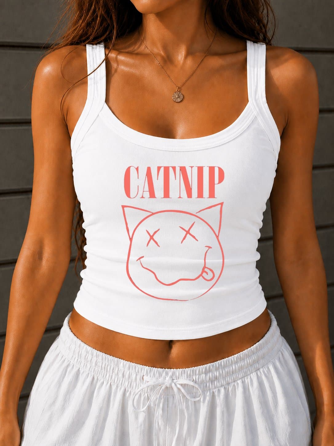 Catnip Graphic Ribbed Tank Top, Funny Black Cat Cami, Cute Cat Lover Summer Tank, Women's Y2K Aesthetic Top