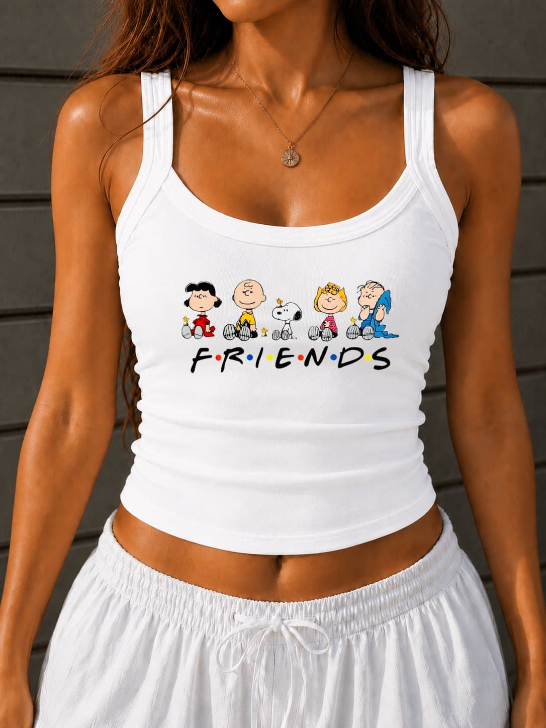 Vintage Peanuts Tank Top, Snoopy Friends Graphic Cami, Women's Cute Summer Ribbed Tank Gift
