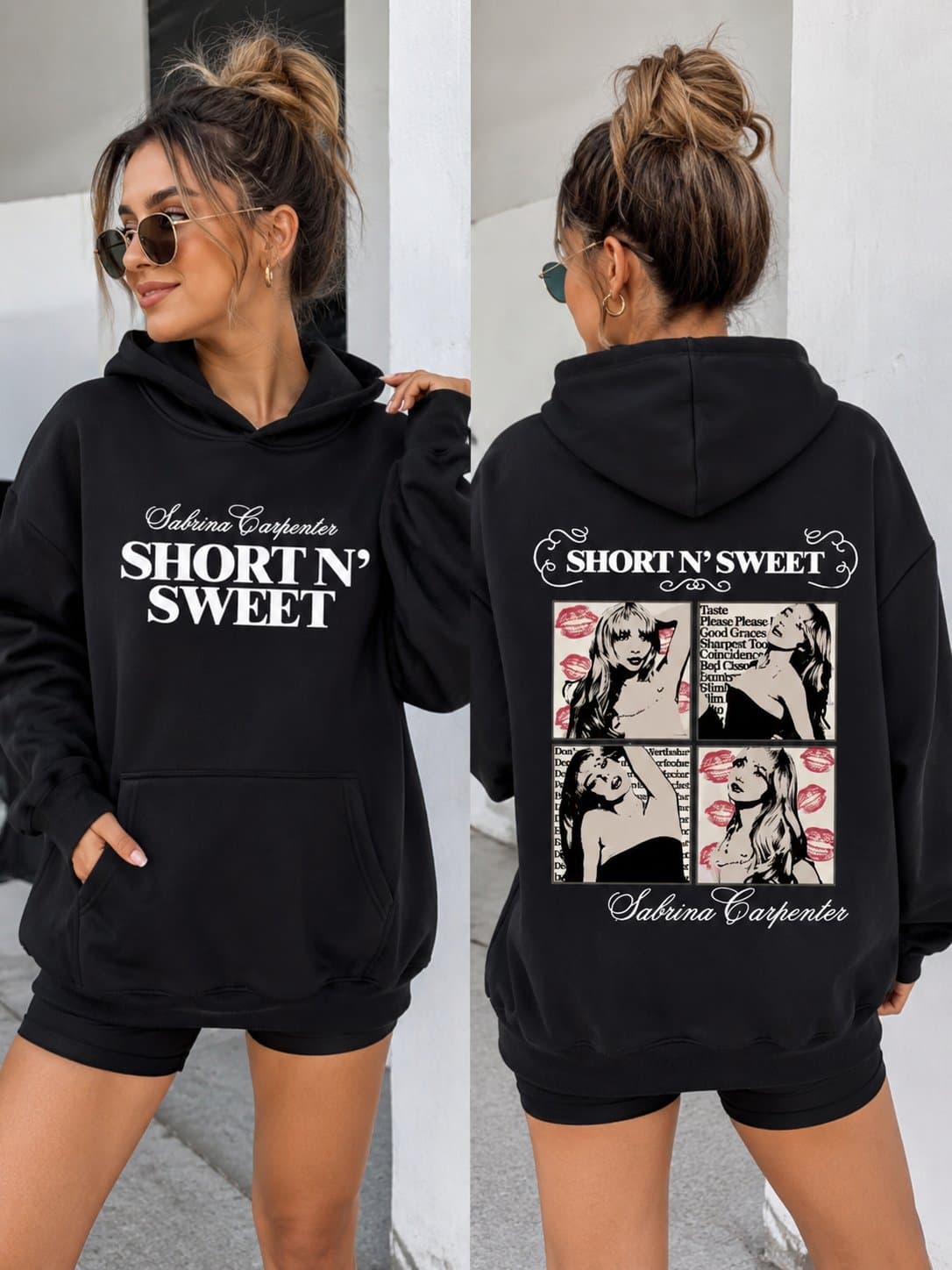Sabrina Carpenter "Short n' Sweet" Black Graphic Hoodie – Official Licensed Merchandise
