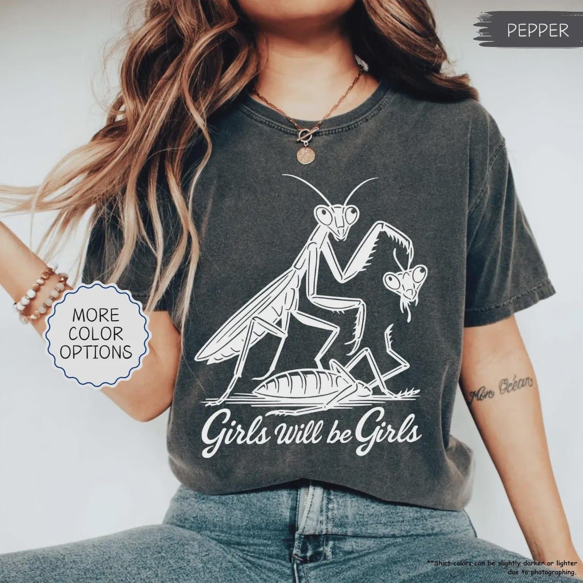 Comfort Colors® Girls Will Be Girls Shirt, Praying Mantis Tee, Insect Lover, Funny Insect Shirt